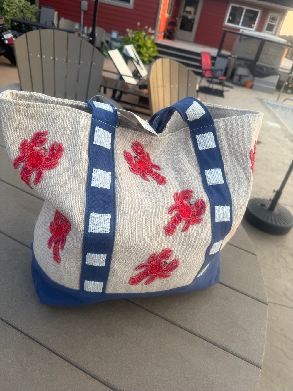 Sol & Mer Beaded Lobster Canvas Tote Bag NWT Coastal Nautical